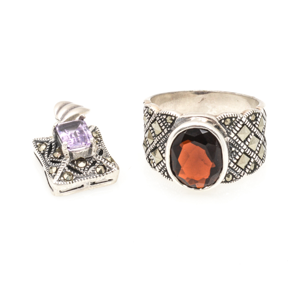 Sterling Silver And Natural Amber Set