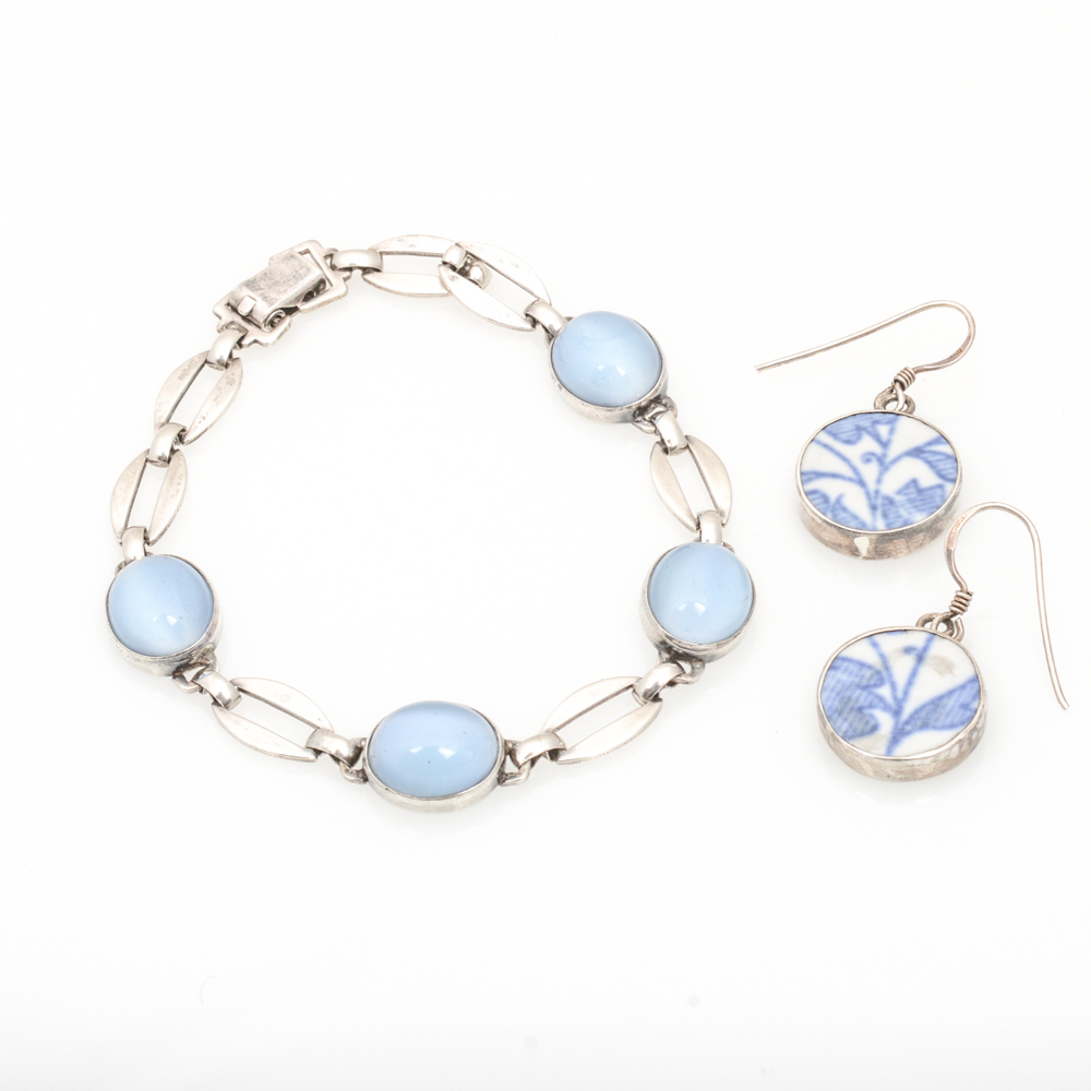 Sterling Silver Synthetic Gemstone Set