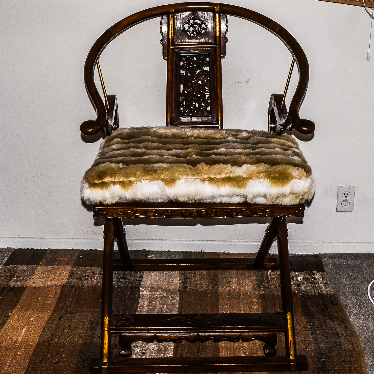 20th Century Chinese Carved Horseshoe-Back Folding Armchair