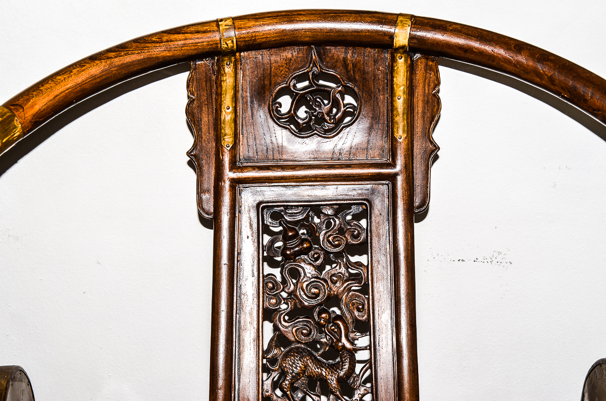 20th Century Chinese Carved Horseshoe-Back Folding Armchair