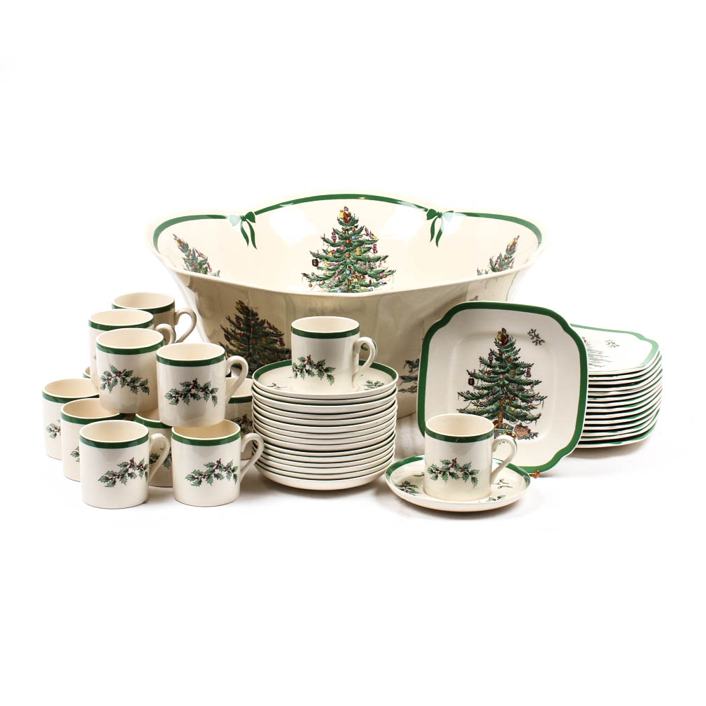 Spode "Christmas Tree" Punch Bowl and Cups