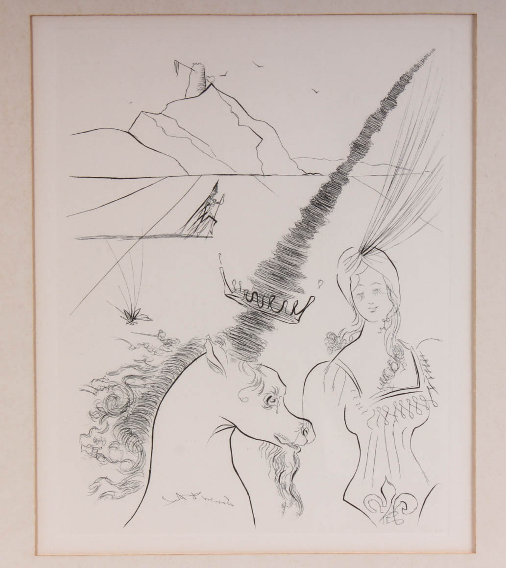 After Salvador Dali "The Lady and the Unicorn" Etching