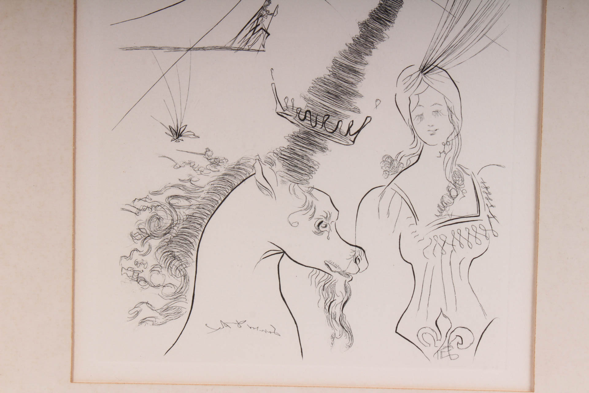 After Salvador Dali "The Lady and the Unicorn" Etching