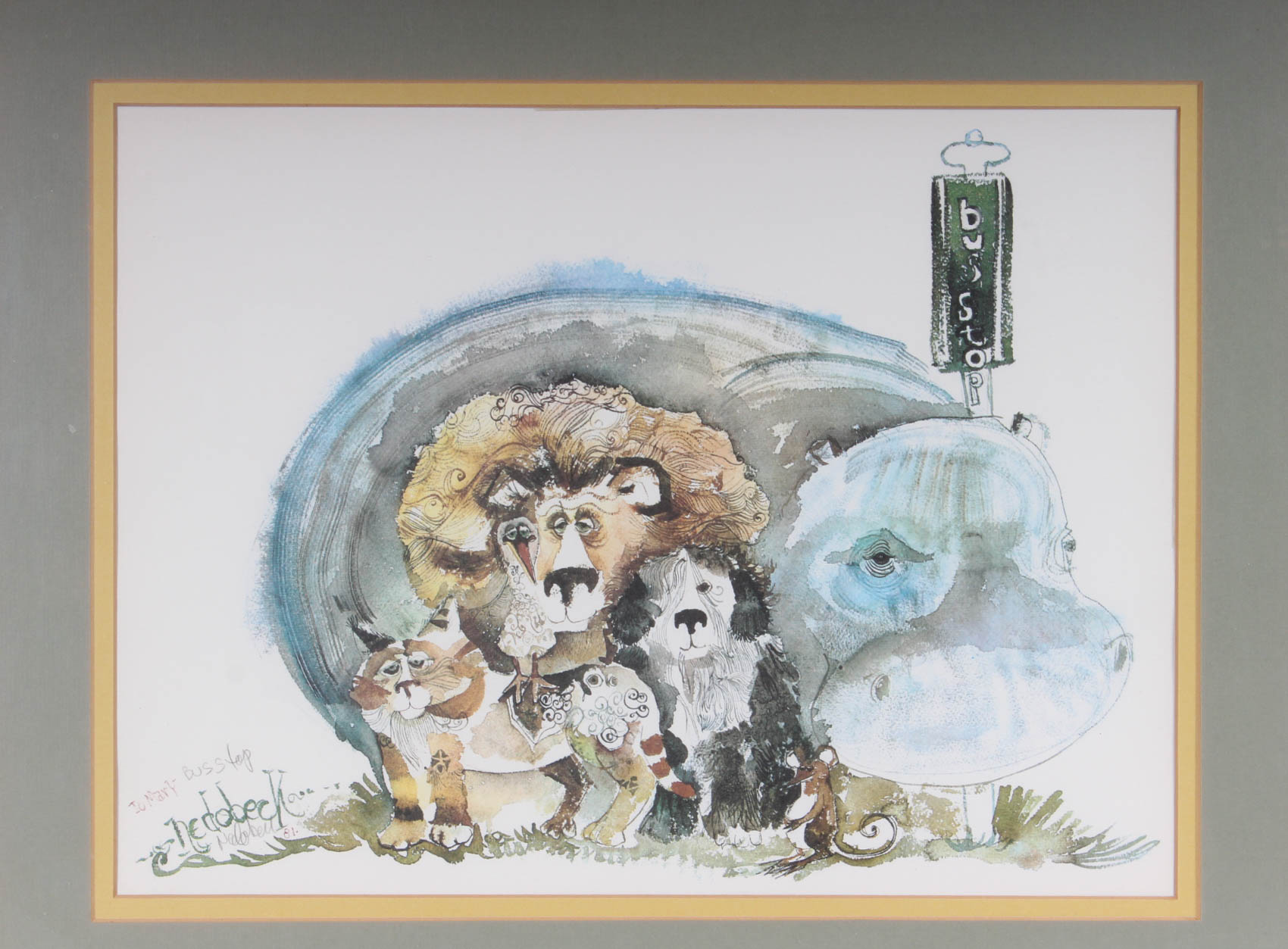 Don Nedobeck Offset Lithograph "Bus Stop"