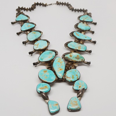 Native American Style 800 Silver Turquoise Naja Necklace