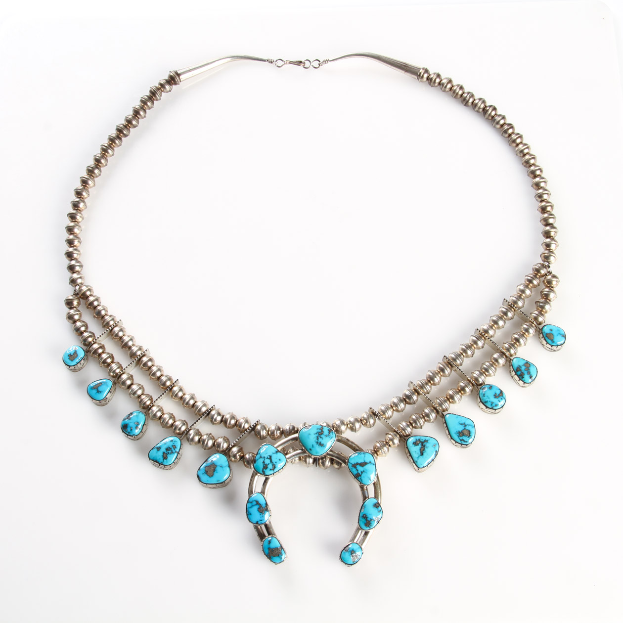 Sterling Silver and Turquoise Squash Blossom Necklace