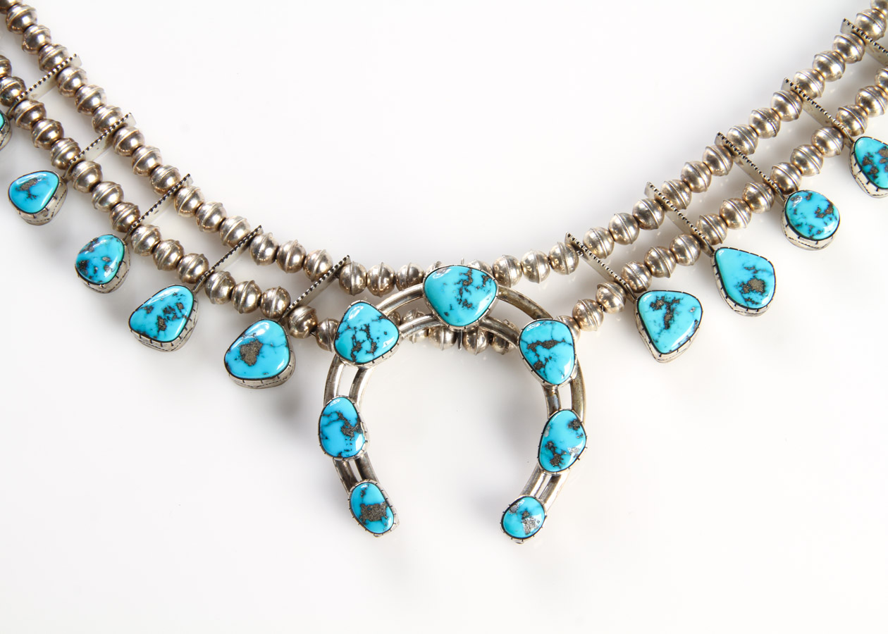 Sterling Silver and Turquoise Squash Blossom Necklace