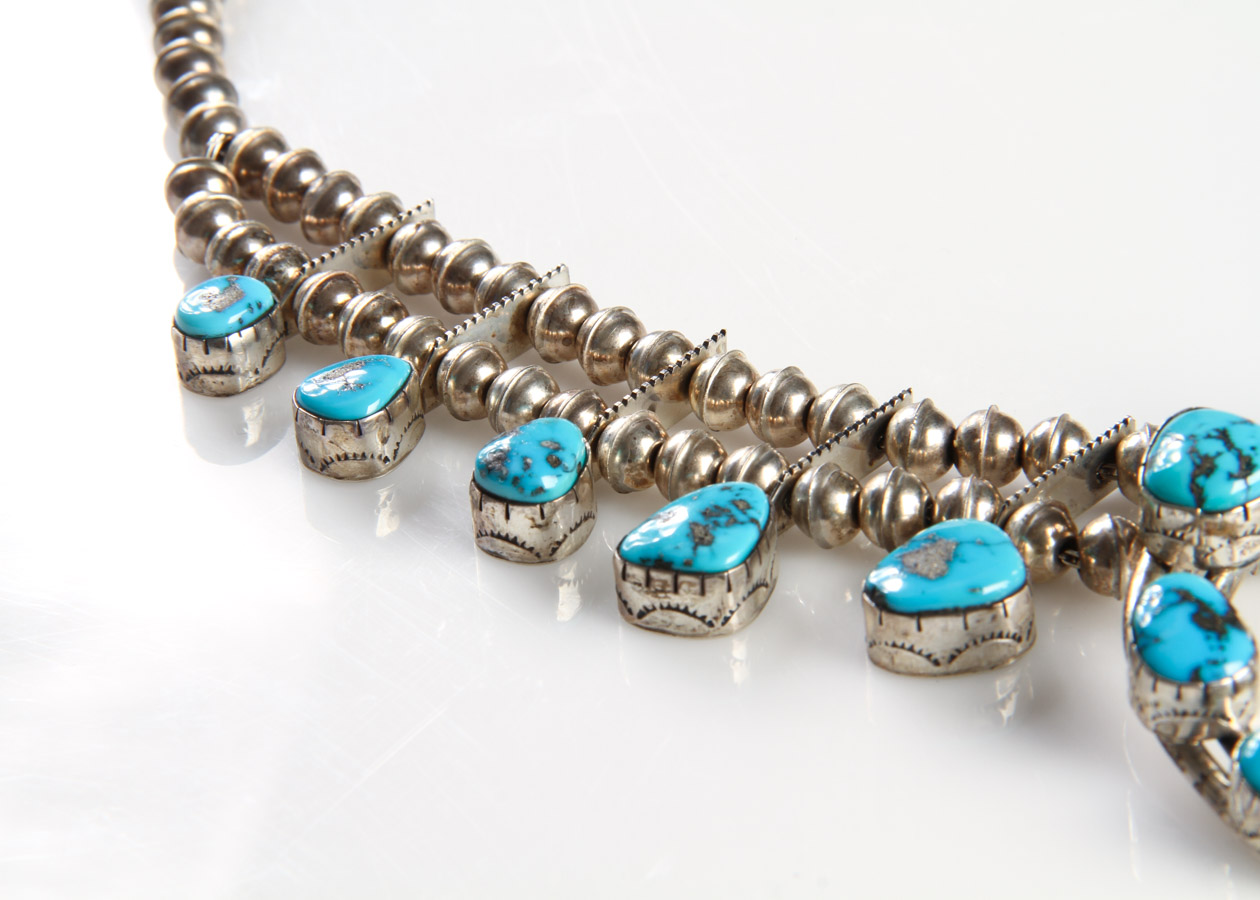 Sterling Silver and Turquoise Squash Blossom Necklace