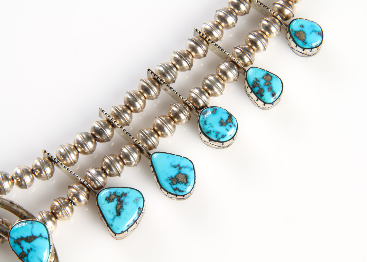 Sterling Silver and Turquoise Squash Blossom Necklace
