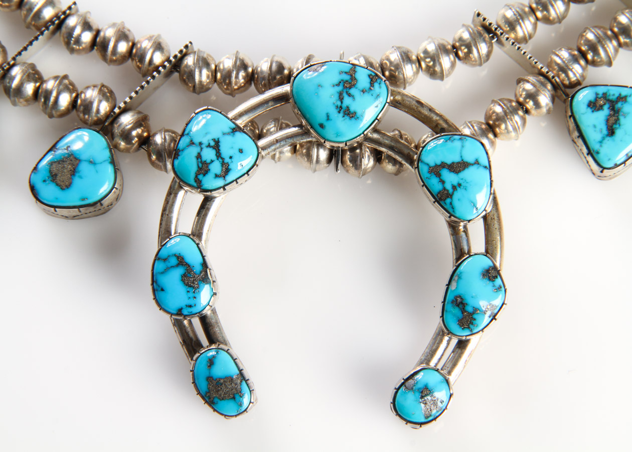 Sterling Silver and Turquoise Squash Blossom Necklace