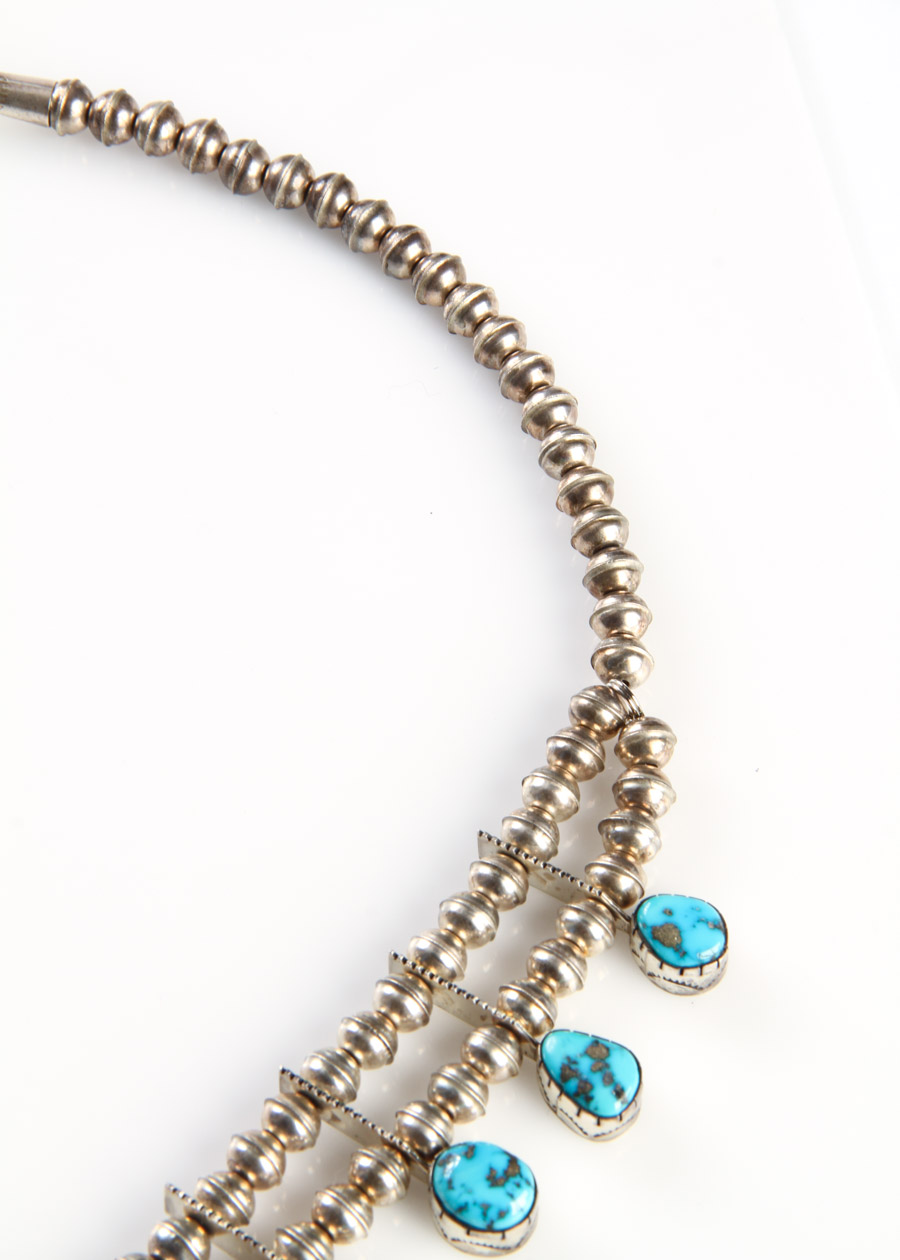 Sterling Silver and Turquoise Squash Blossom Necklace