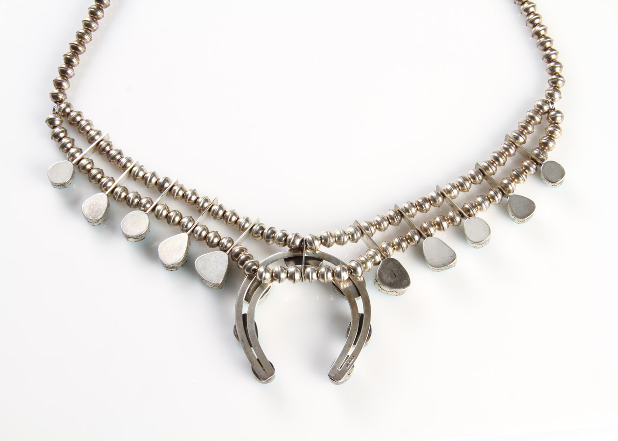 Sterling Silver and Turquoise Squash Blossom Necklace