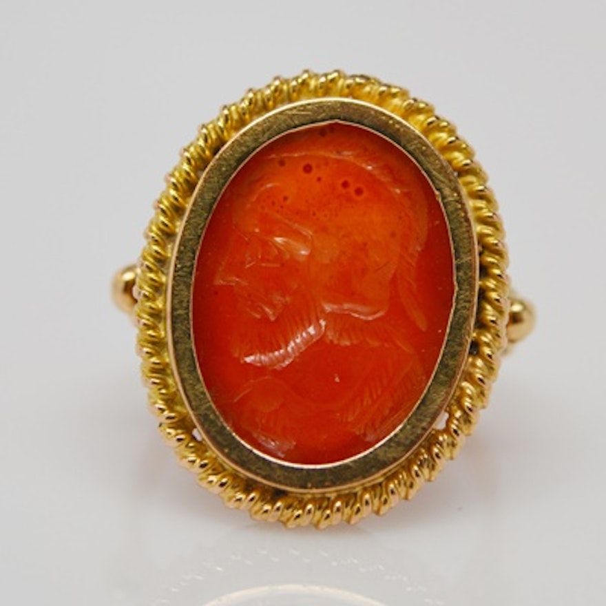 18K Yellow Gold Intaglio Sardonyx Ring