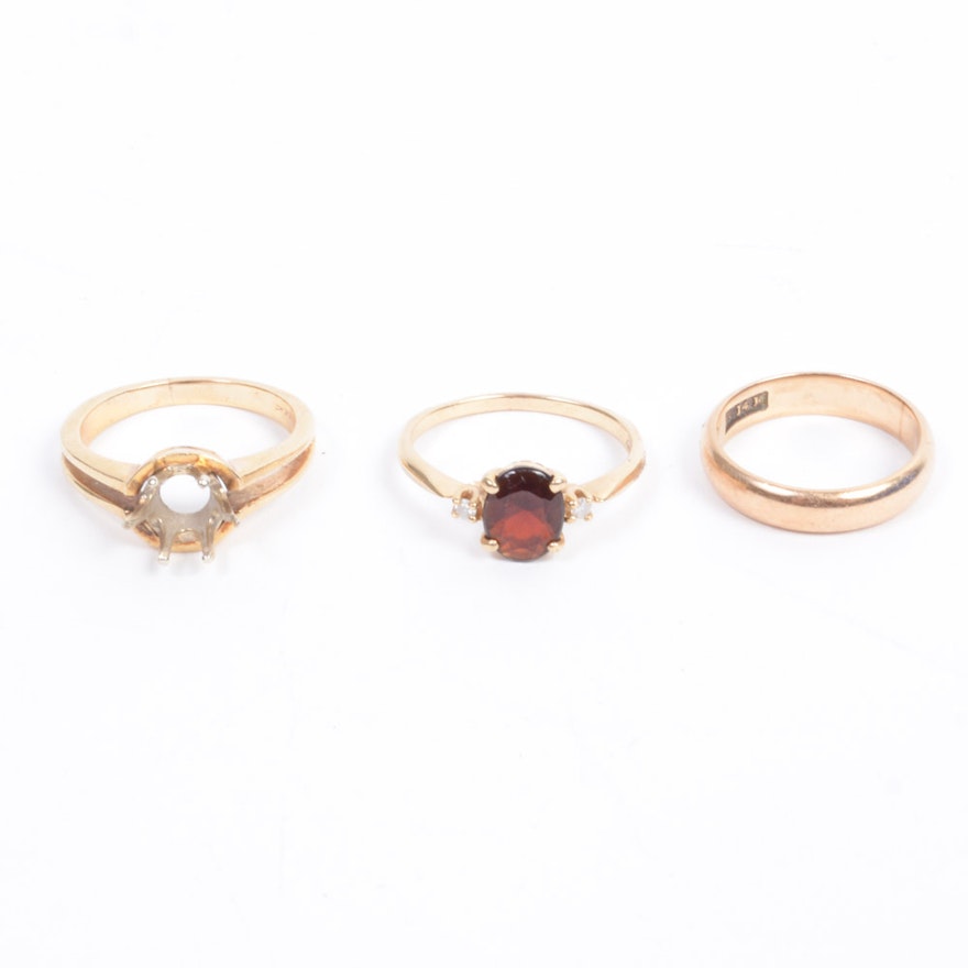 14K Yellow Gold Rings With Diamonds and Garnet