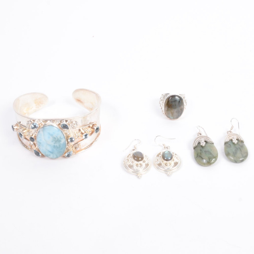 Silver Tone  Jewelry Jewelry With Labradorite and Green Onyx