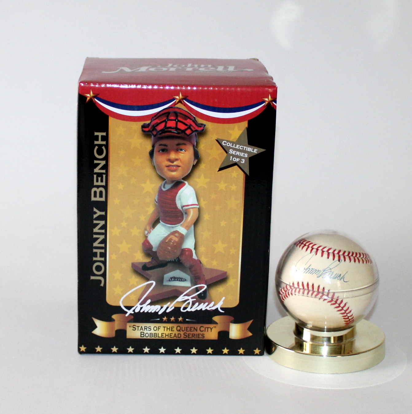 Johnny Bench Autographed Baseball and Bobblehead