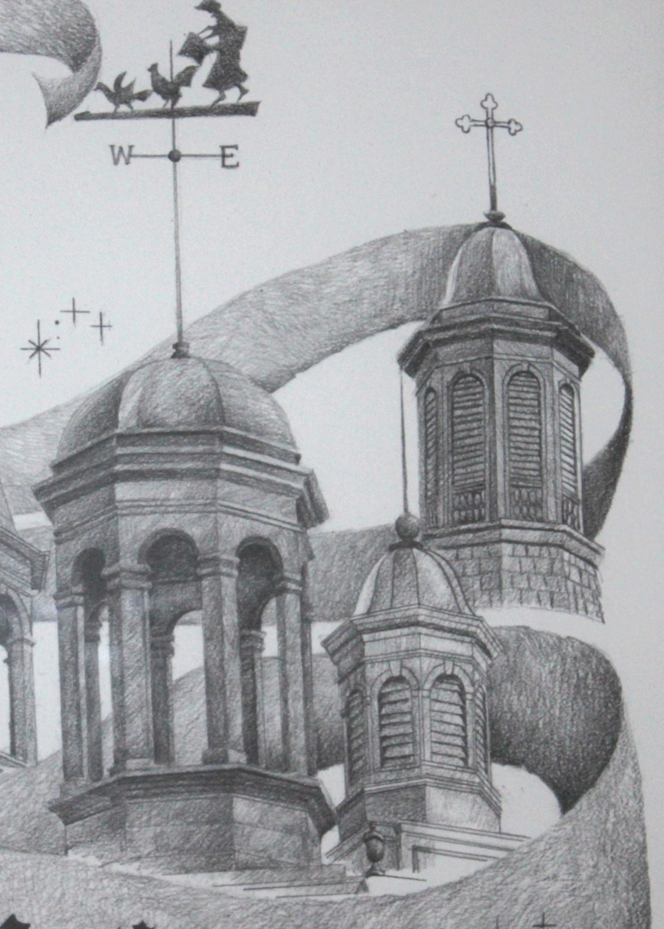 Offset Lithograph Print "Cupolas of Mariemont" by John Ruthven