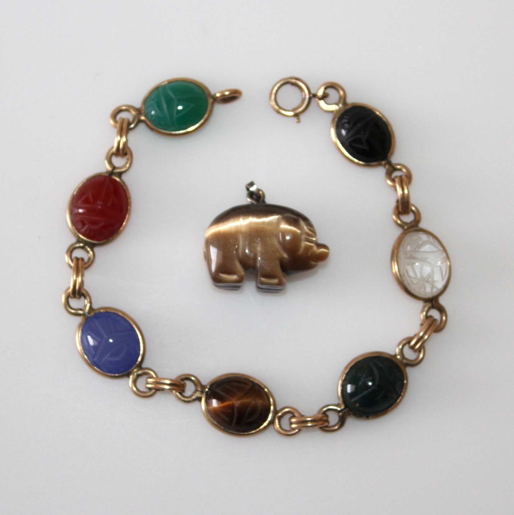 Scarab HSB Bracelet and Carved Tiger's Eye Pendant