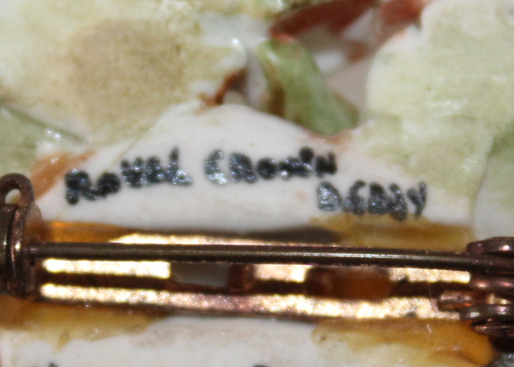 Vintage Royal Crown Derby Porcelain Brooch