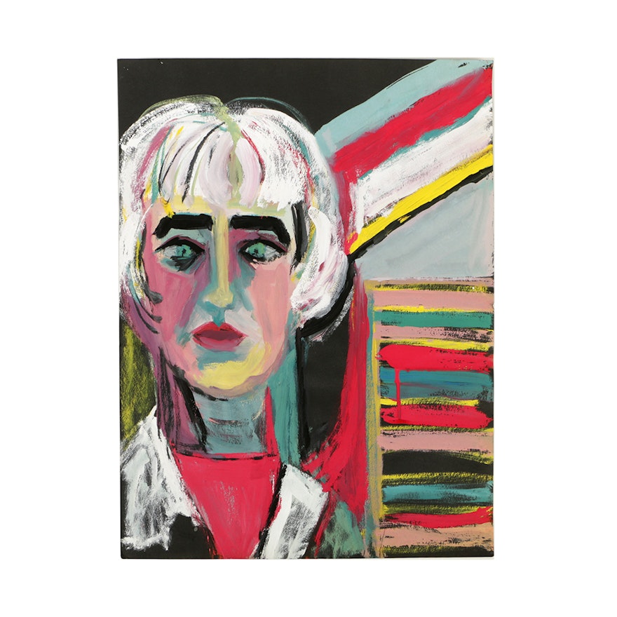 Gouache Painting on Construction Paper Abstract Portrait
