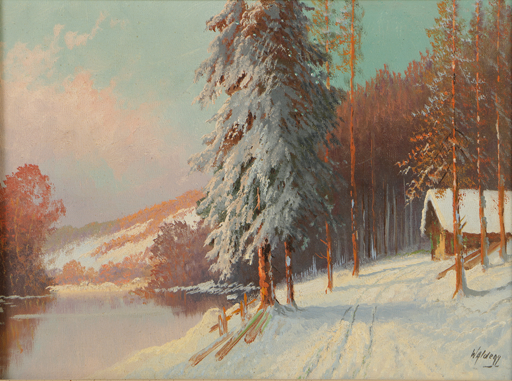 Franz Waldegg Oil Painting on Canvas "Winter Landscape"
