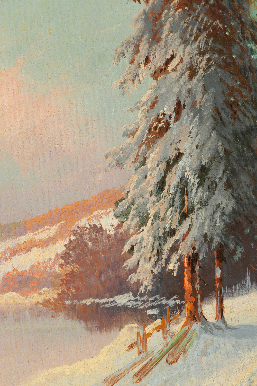 Franz Waldegg Oil Painting on Canvas "Winter Landscape"