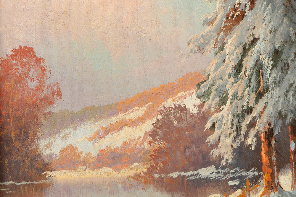 Franz Waldegg Oil Painting on Canvas "Winter Landscape"