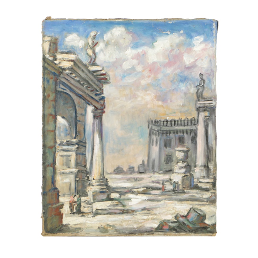 Original Oil Painting on Canvas of Ancient Ruins