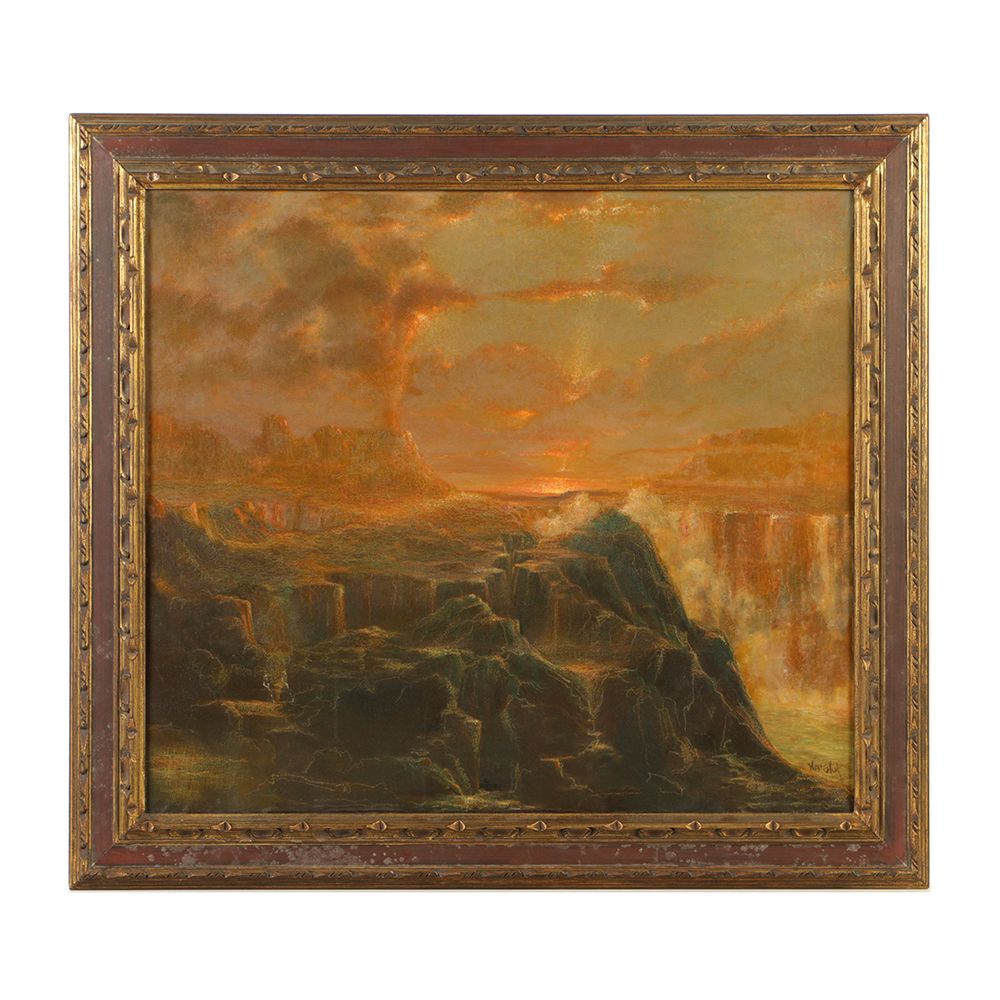 Acrylic Painting on Canvas of Sunset Over Ocean Volcano Everything