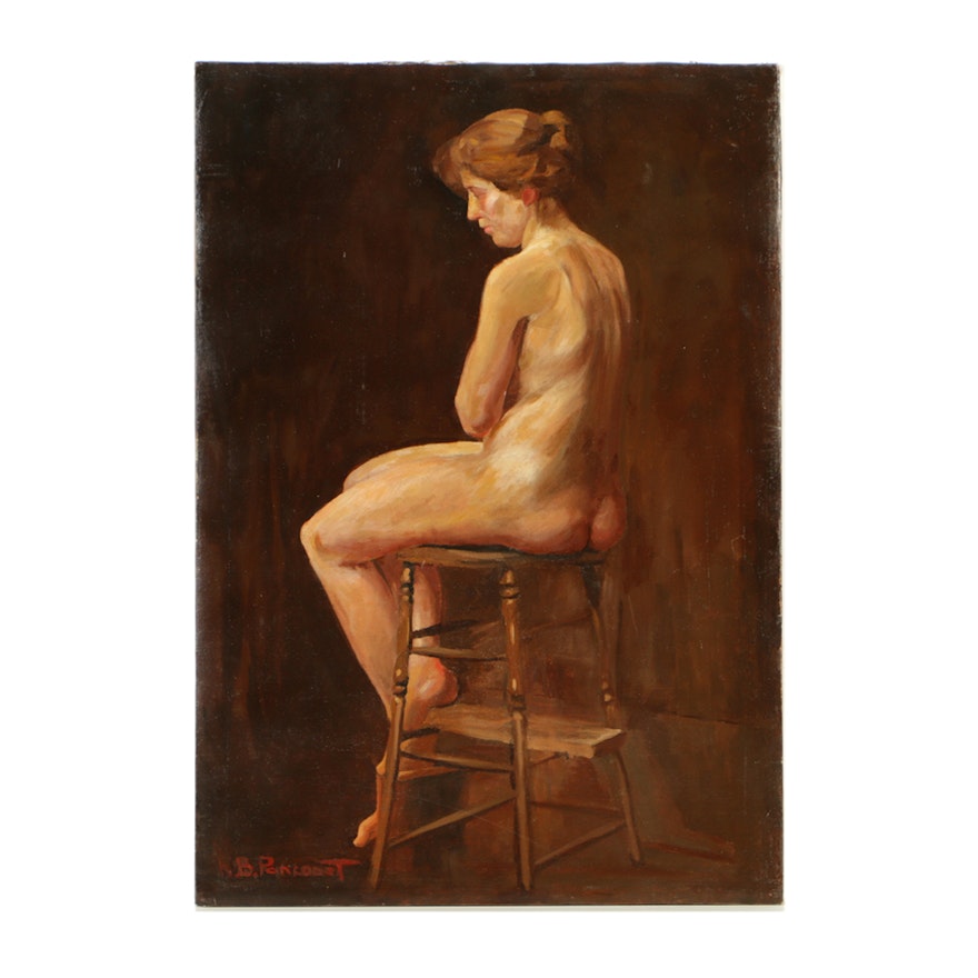 Henry Boller Pancoast Oil Painting on Canvas of Seated Nude Woman