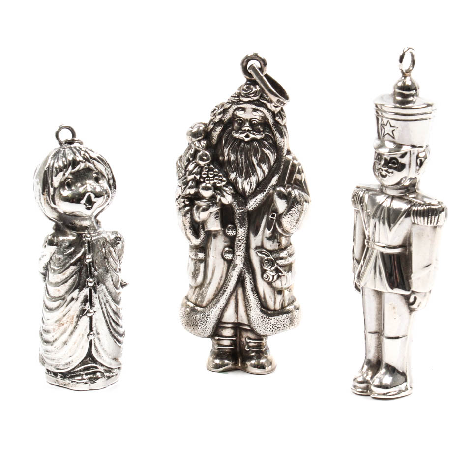 Three Sterling Silver Christmas Ornaments