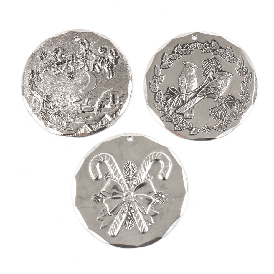 Three Sterling Silver Wendell August Handmade Christmas Ornaments