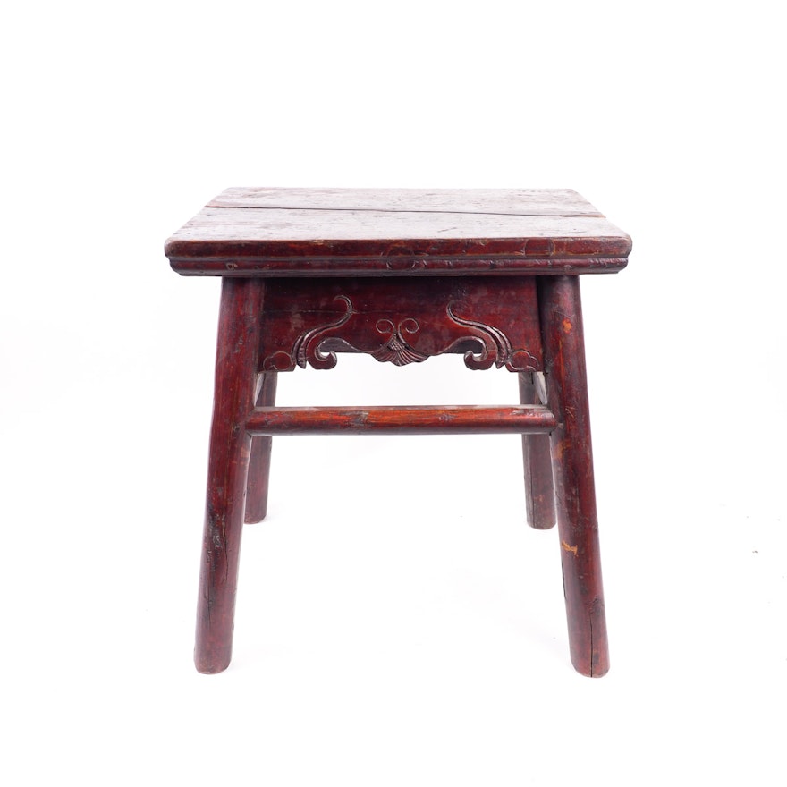Vintage Hand Carved Chinese Style Wooden Stool