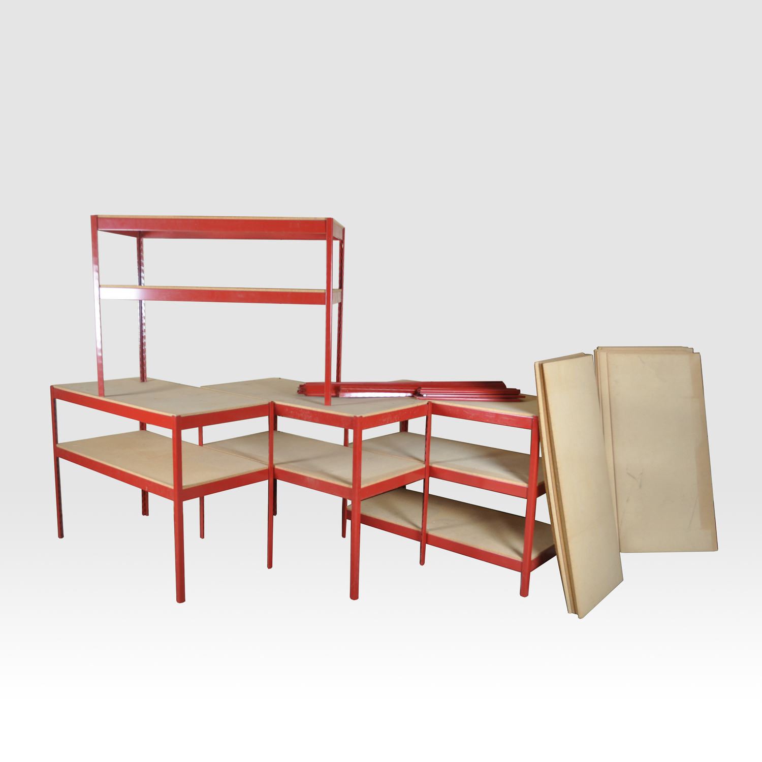 Large Lot of Adjustable Metal Work Shelves