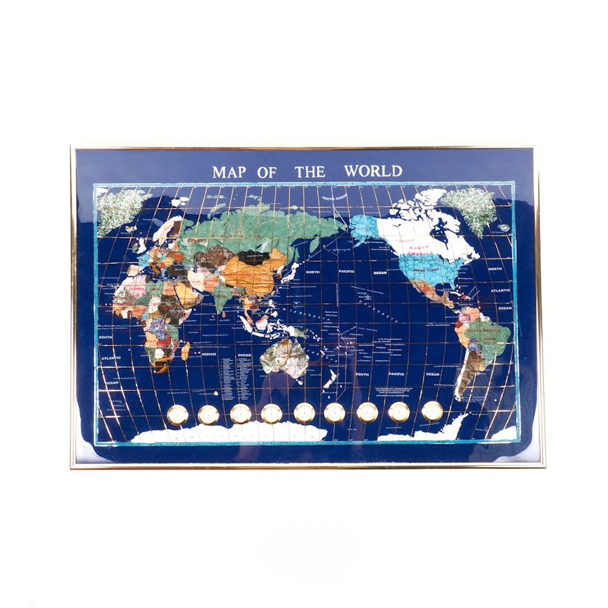 Inlaid Stone and Abalone Map Of the World