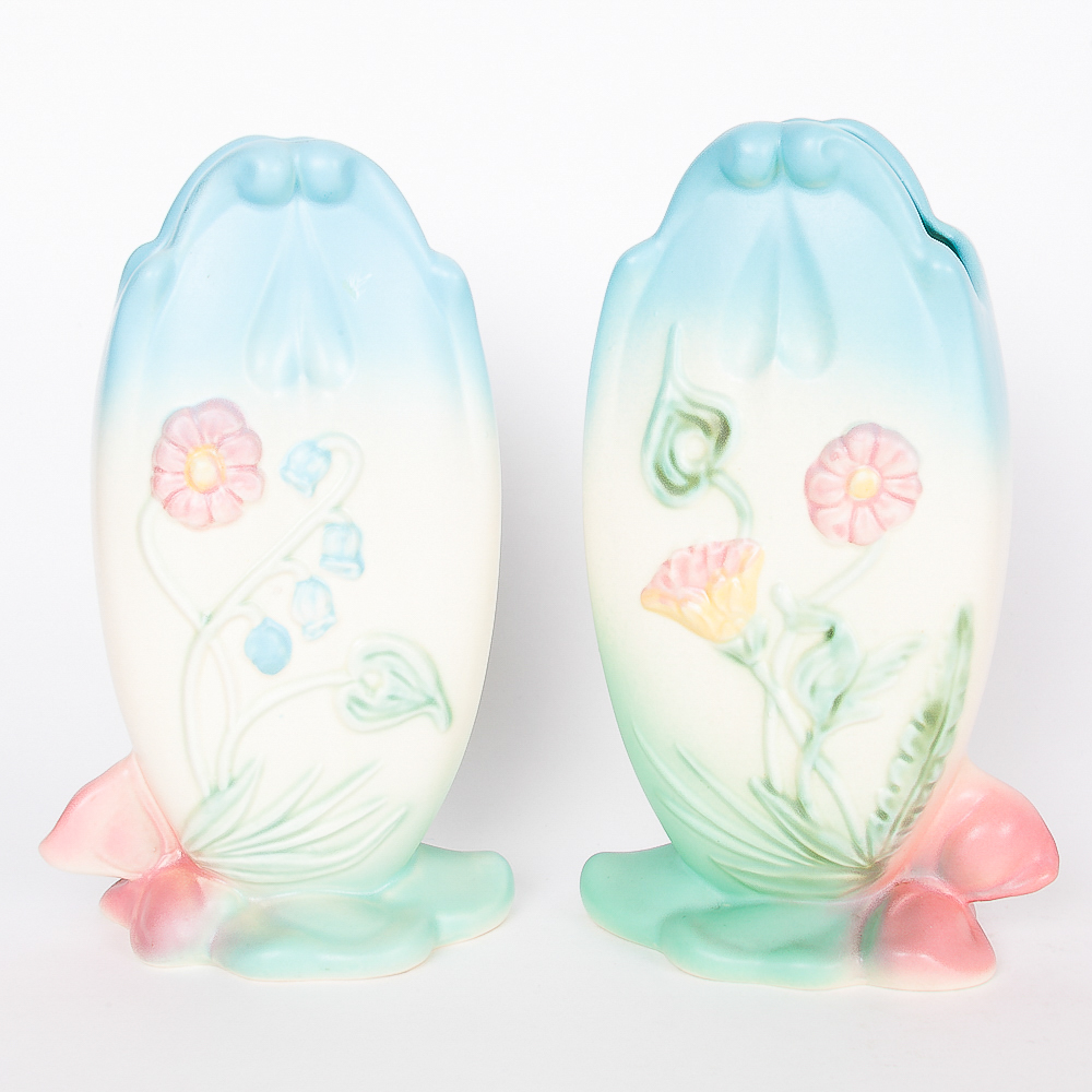 Hull Pottery Coordinating Vases in "Bow-Knot" Pattern