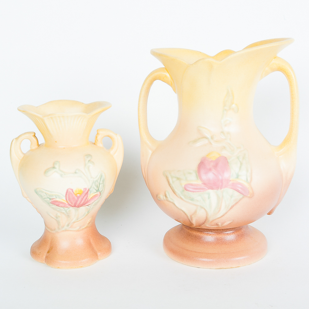 Hull Pottery Vases in "Magnolia" Pattern