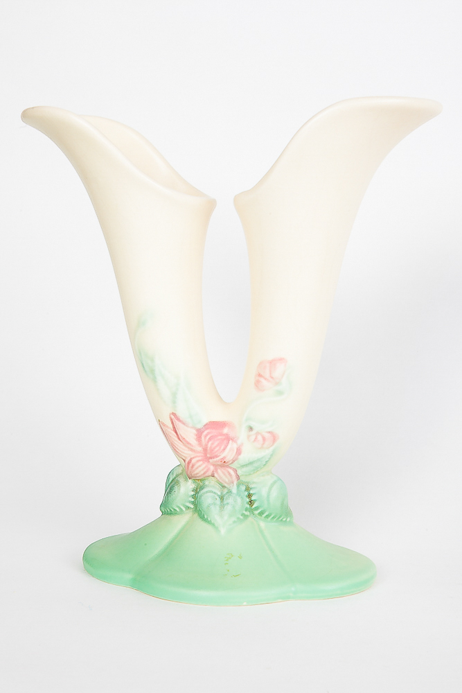 Hull Pottery Vase in "Wildflower" and Basket in "Woodland" Pattern