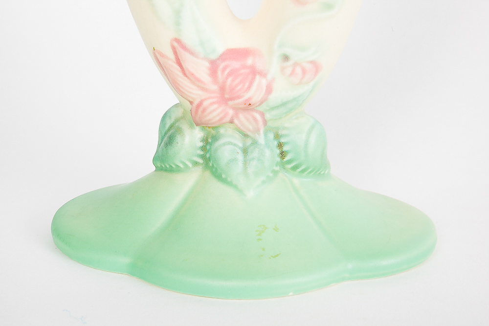 Hull Pottery Vase in "Wildflower" and Basket in "Woodland" Pattern