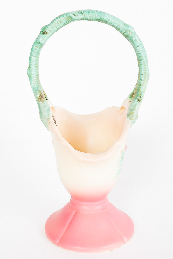 Hull Pottery Vase in "Wildflower" and Basket in "Woodland" Pattern