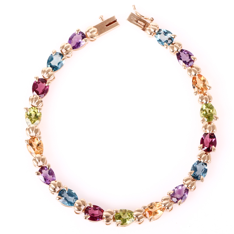 14K Yellow Gold and Multi-Stone Tennis Bracelet