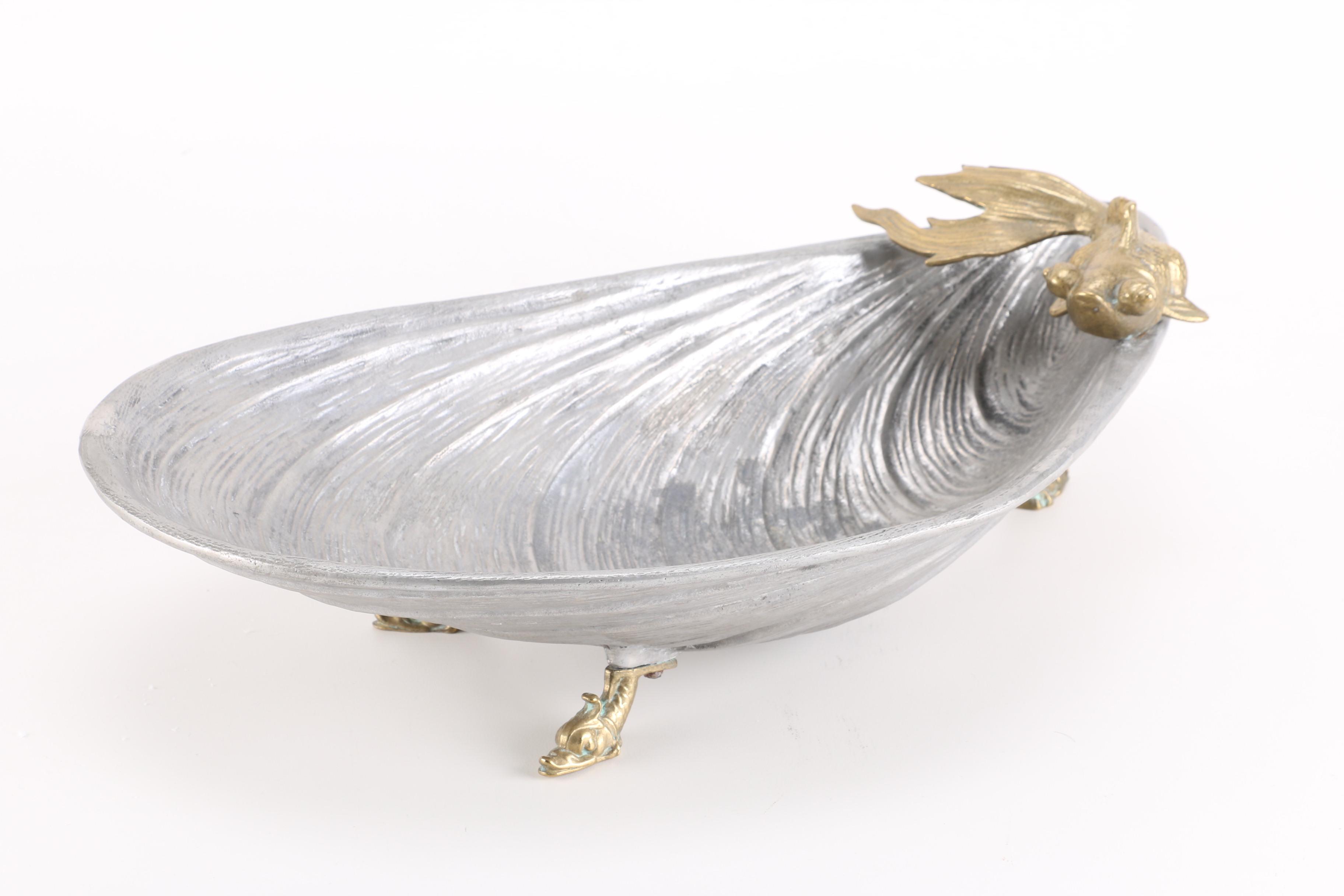 Metal Centerpiece Bowl With Koi and Dolphin Detail