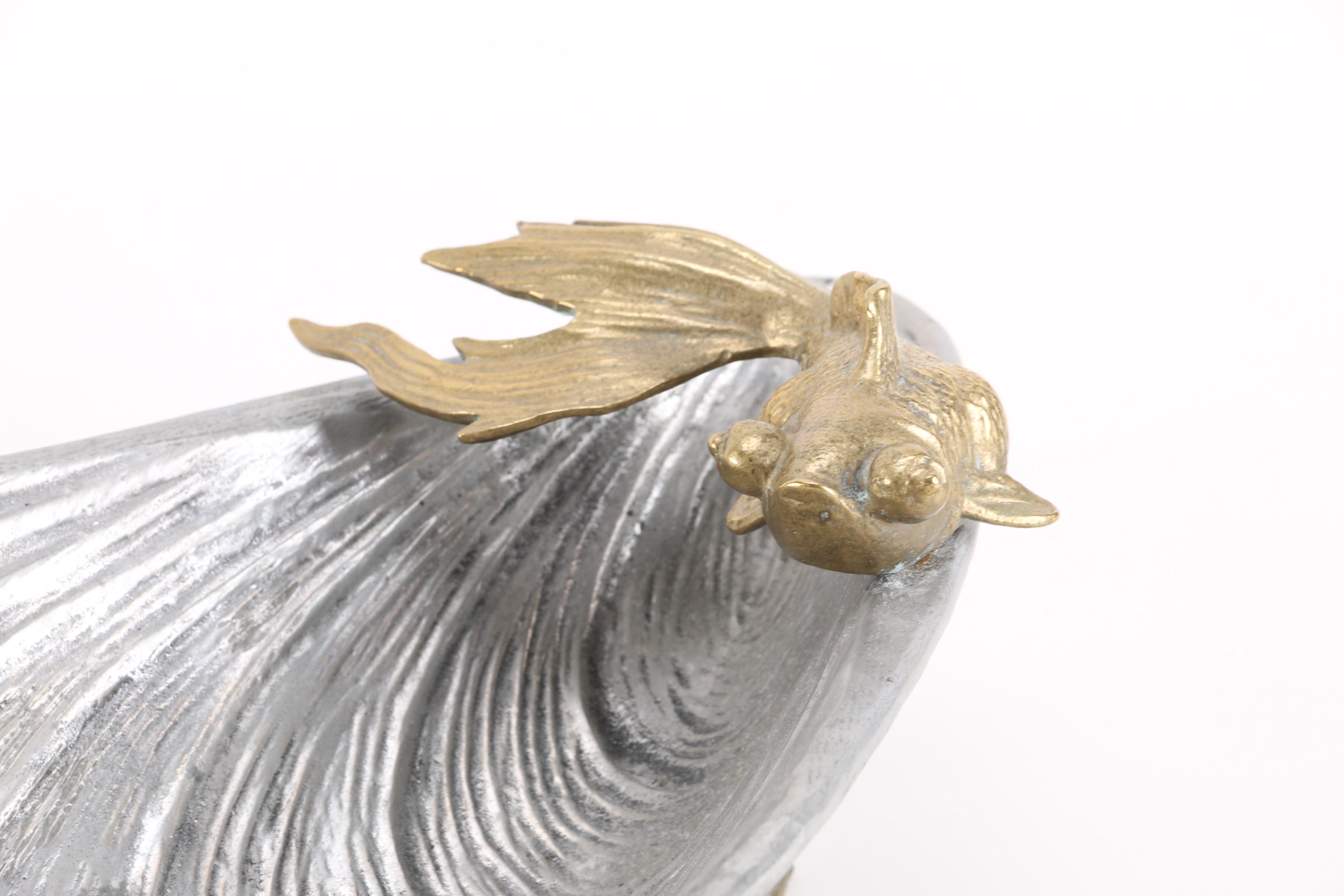 Metal Centerpiece Bowl With Koi and Dolphin Detail