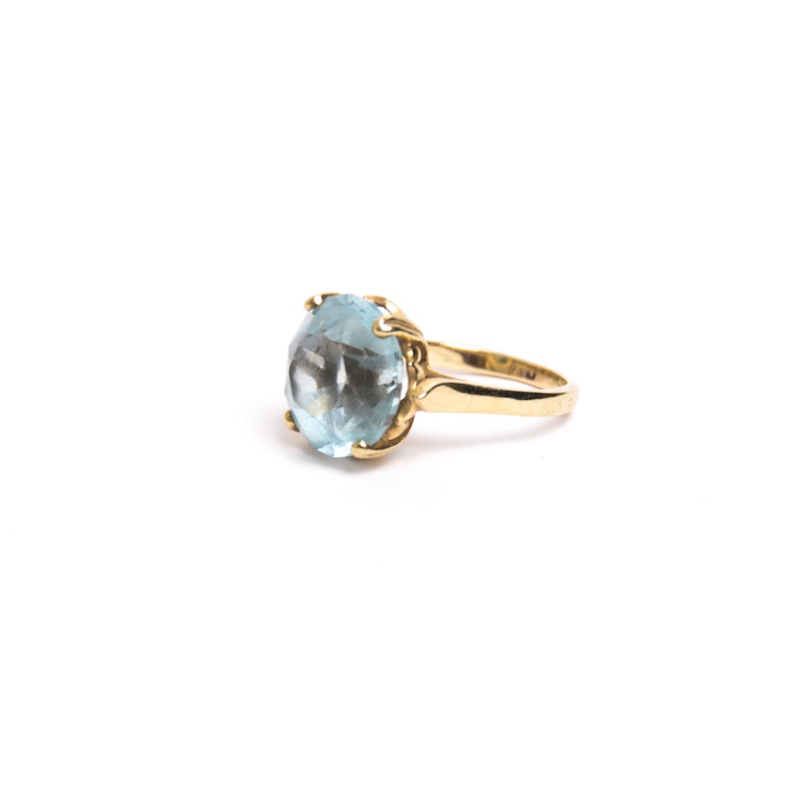 14K Gold and 11.00 CT Blue Topaz Ring