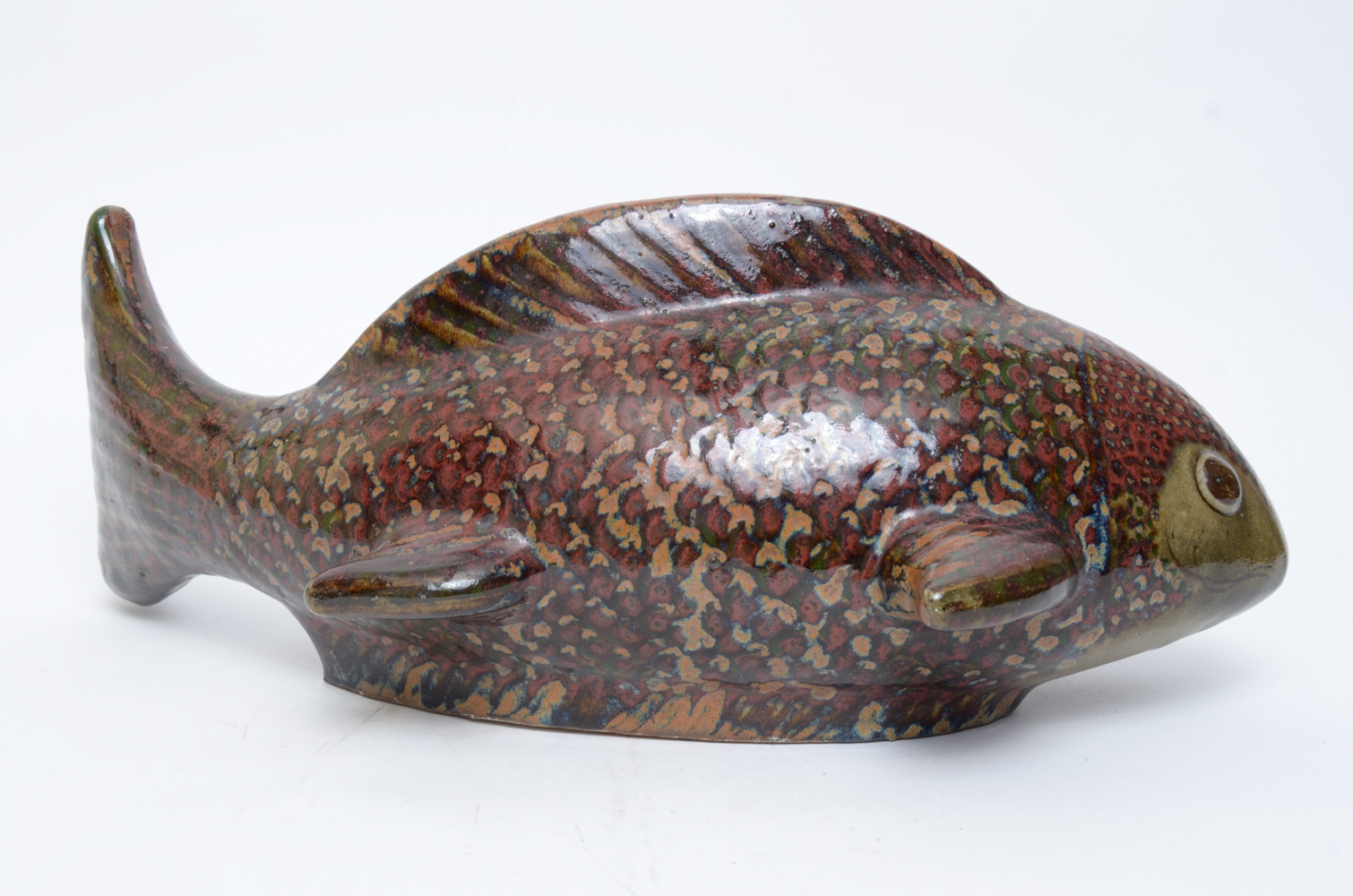 Signed Jorge Wilmot Mexican Stoneware Fish Sculpture