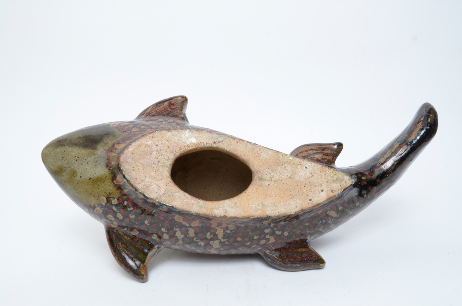 Signed Jorge Wilmot Mexican Stoneware Fish Sculpture