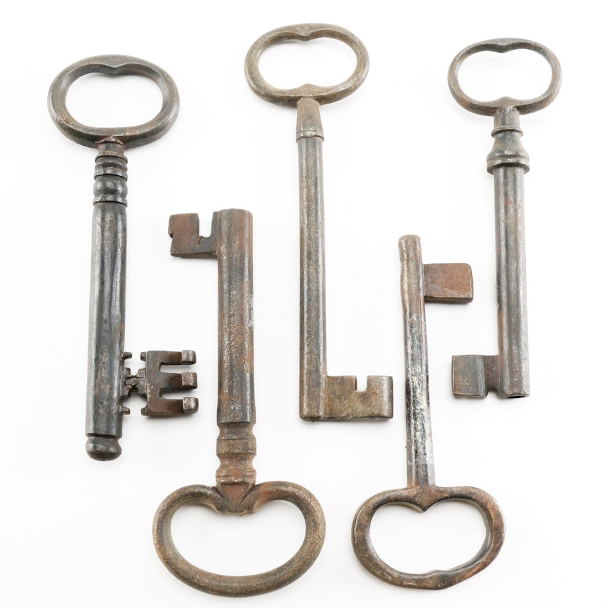 Five Large Antique Keys