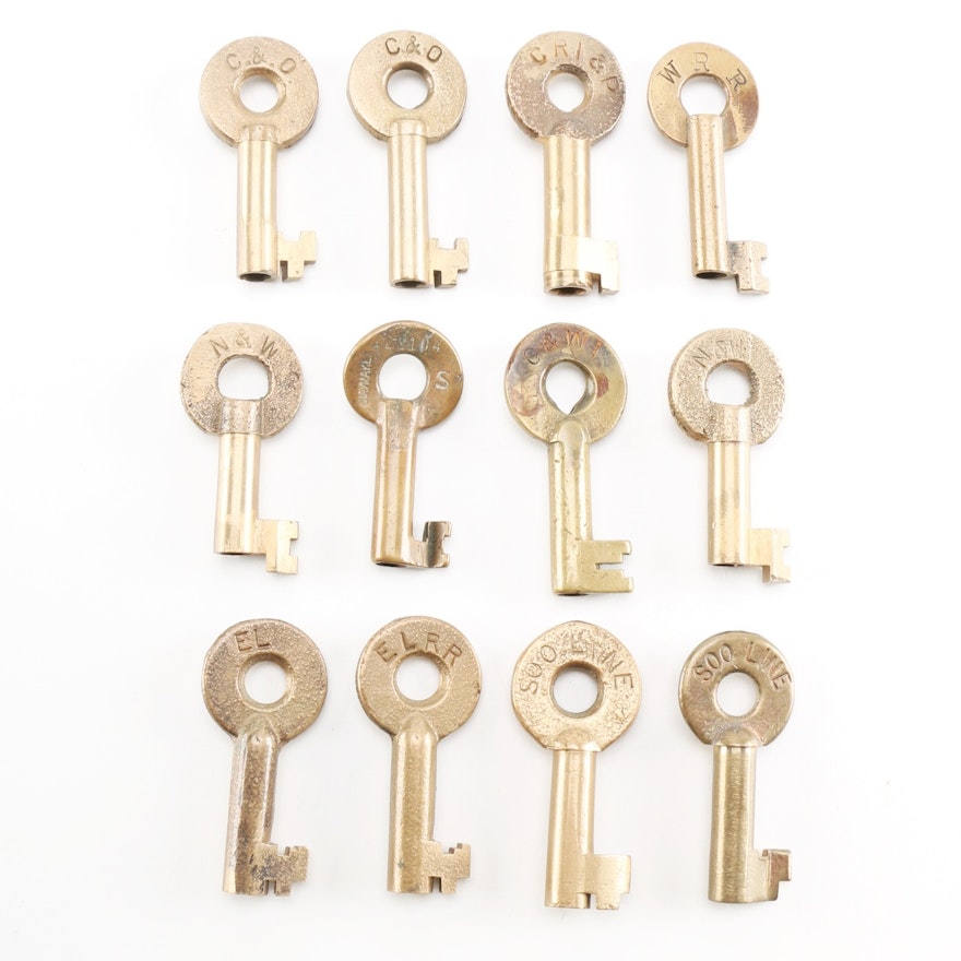 Twelve Antique Railroad Switch Lock Keys