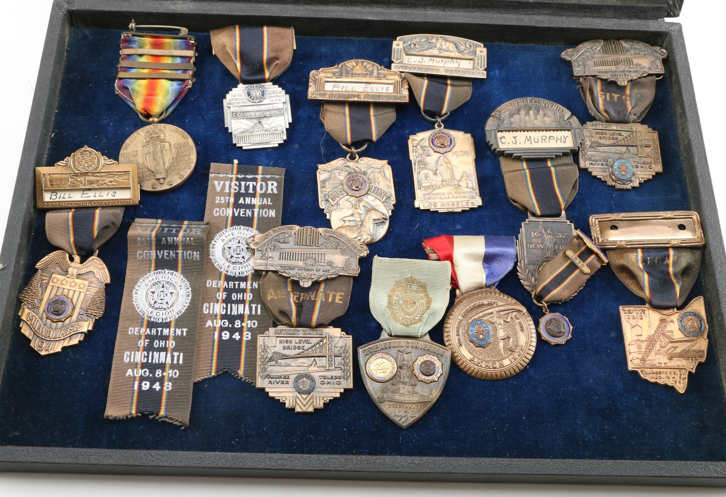 Circa 1937-41 American Legion Convention Pins with Ribbons