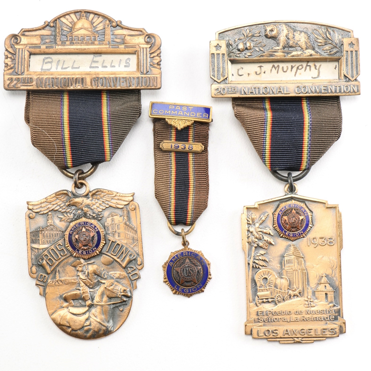 Circa 1937-41 American Legion Convention Pins with Ribbons